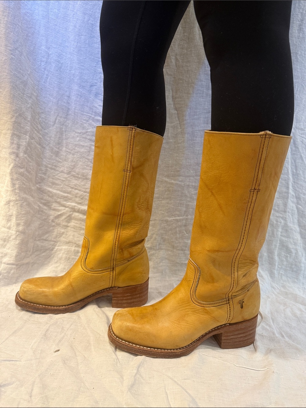 Frye Tall Yellow Leather Heeled Boots size 8.5 - Picture 2 of 7